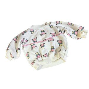 Vintage Baby Sweater With Bear Print - 80s White Cotton Blend Pullover